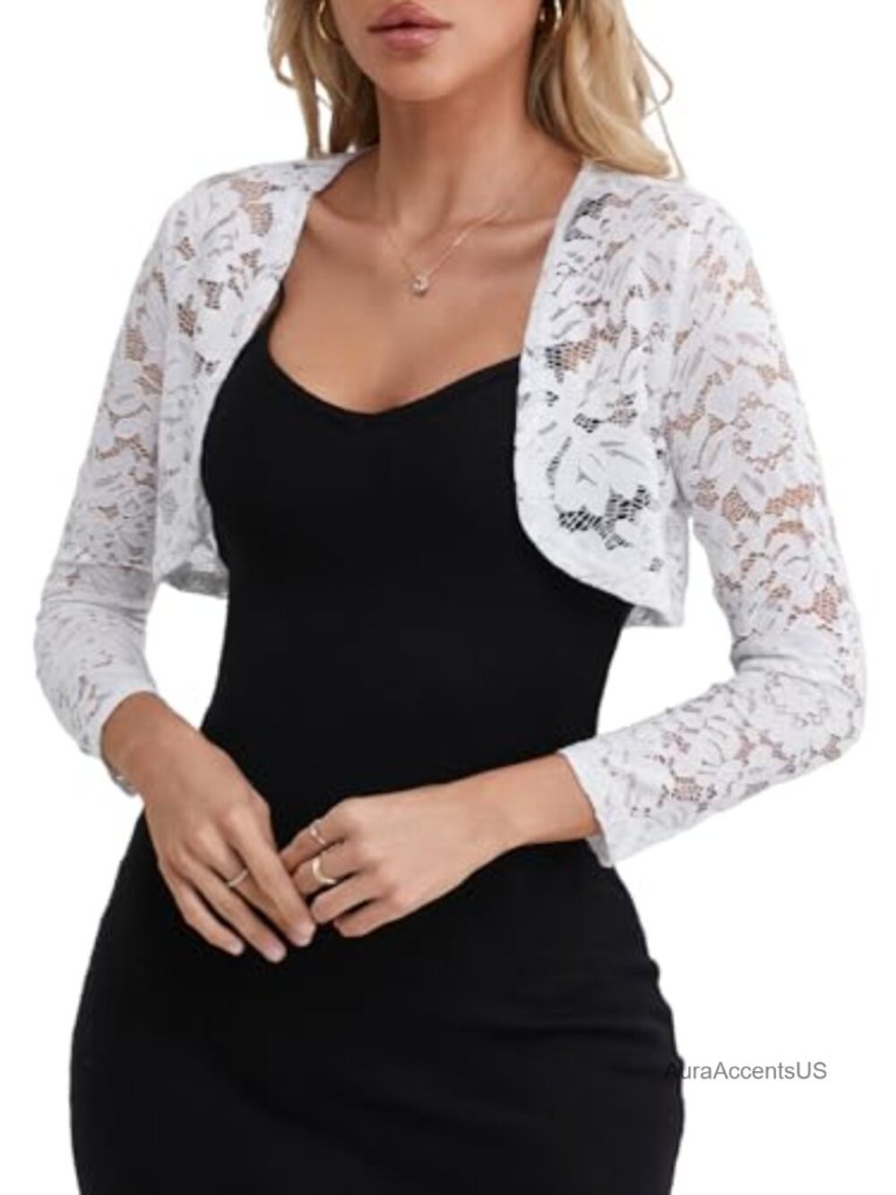 Women's Floral Lace Bolero Shrug 3/4 Sleeve Premium Knit